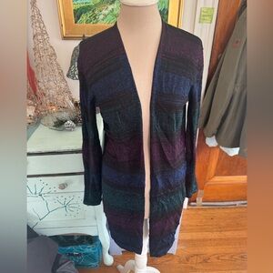 August Silk Women's Metallic Multicolor Stripe Open-Front Sweater S Winter VGUC
